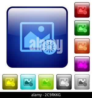 Adjust image brightness icons in rounded square color glossy button set Stock Vector