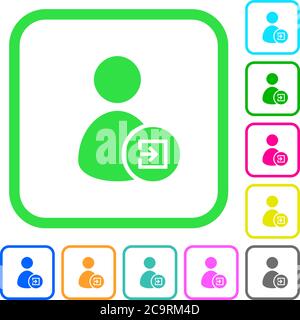 Import user data vivid colored flat icons in curved borders on white background Stock Vector