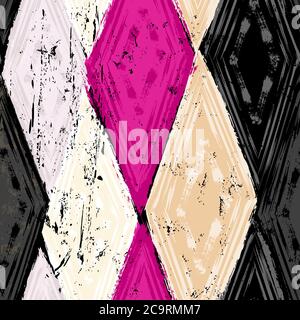 seamless geometric pattern background, retro/vintage style, with rhombus, stripes, strokes and splashes Stock Vector