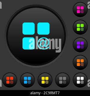 Component sending email dark push buttons with vivid color icons on dark grey background Stock Vector