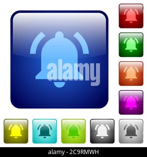 Active notification icons in rounded square color glossy button set Stock Vector
