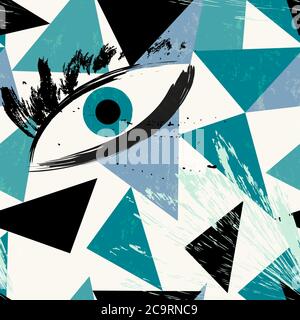 abstract geometric background pattern, with triangles, circle,  paint strokes and splashes Stock Vector