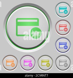 Credit card transaction reports color icons on sunk push buttons Stock Vector