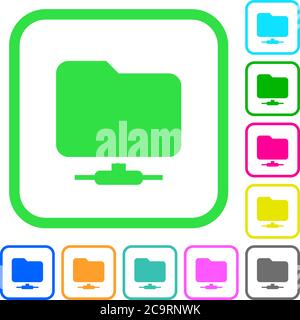 Network folder vivid colored flat icons in curved borders on white background Stock Vector