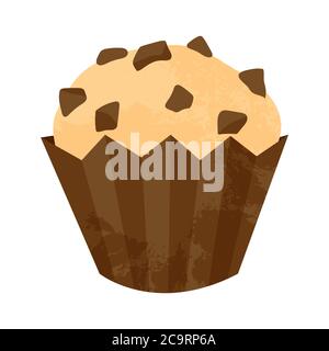 Single hand drawn cupcake or muffin with chocolate and caramel. Vector cartoon illustration in flat design. Element for greeting cards, posters, stick Stock Vector