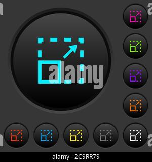 Maximize element dark push buttons with vivid color icons on dark grey background Stock Vector