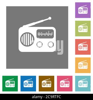 Vintage retro radio flat icons on simple color square backgrounds Stock Vector