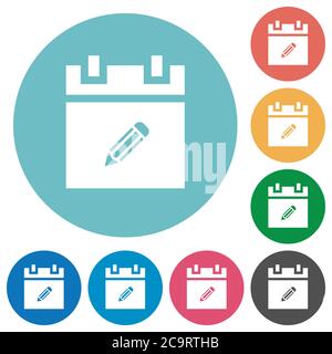 Edit schedule item flat white icons on round color backgrounds Stock Vector