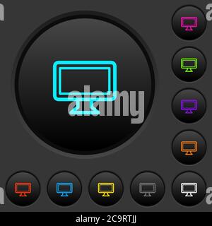 Single monitor dark push buttons with vivid color icons on dark grey background Stock Vector