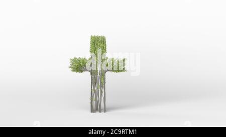 Tree Vs Cross Growing Tree in a shape of a Cross. Eco Concept. 3D rendering Stock ...