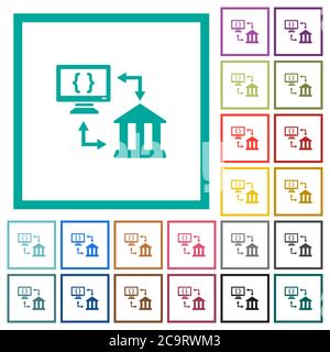 Open banking API flat color icons with quadrant frames on white background Stock Vector