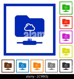 Cloud FTP flat color icons in square frames on white background Stock Vector