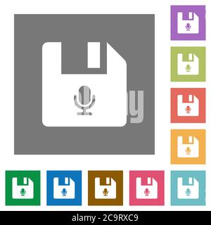 Voice file flat icons on simple color square backgrounds Stock Vector