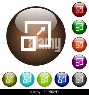 Enlarge window white icons on round color glass buttons Stock Vector
