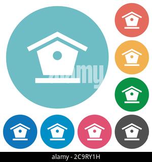 Bird feeder flat white icons on round color backgrounds Stock Vector