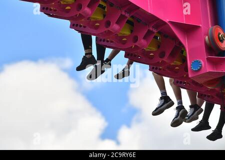 People enjoy the rides at Adventure Island in Southend as the hot weather continues. Stock Photo