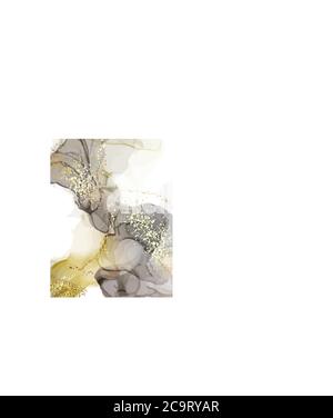Watercolor grey abstract ink marble blot design in grey yellow neutral colors.  TEnder fine art acrylic ink, deep grunge painting , digital paper, pos Stock Vector