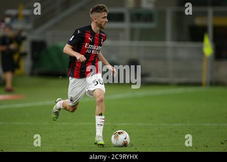 Milan, Italy. 1st Aug, 2020. Milan, Italy, Stadio San Siro, 01 Aug 2020, Alexis Saelemaekers (Milan) during AC Milan vs Cagliari Calcio - italian Serie A soccer match - Credit: LM/Luca Rossini Credit: Luca Rossini/LPS/ZUMA Wire/Alamy Live News Stock Photo