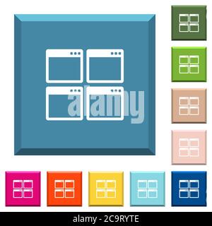 Mosaic window view mode white icons on edged square buttons in various trendy colors Stock Vector