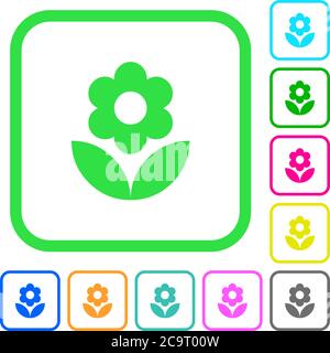 Flower vivid colored flat icons in curved borders on white background Stock Vector