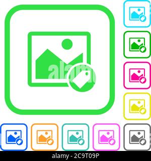 Image tagging vivid colored flat icons in curved borders on white background Stock Vector