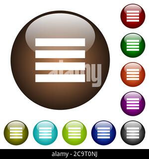 Text align justify white icons on round color glass buttons Stock Vector