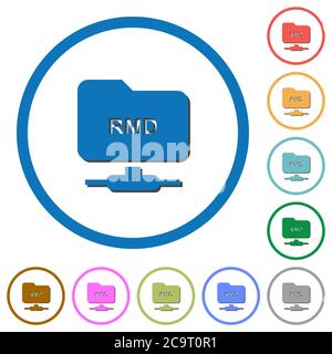 FTP remove directory flat color vector icons with shadows in round outlines on white background Stock Vector