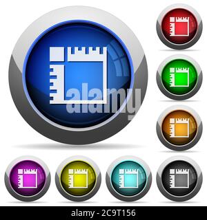 Canvas rulers icons in round glossy buttons with steel frames Stock Vector