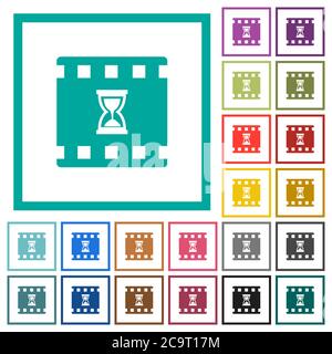 Movie processing flat color icons with quadrant frames on white background Stock Vector