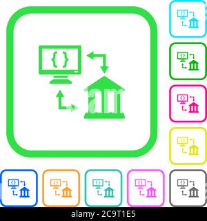 Open banking API vivid colored flat icons in curved borders on white background Stock Vector