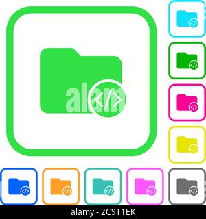 Source code directory vivid colored flat icons in curved borders on white background Stock Vector