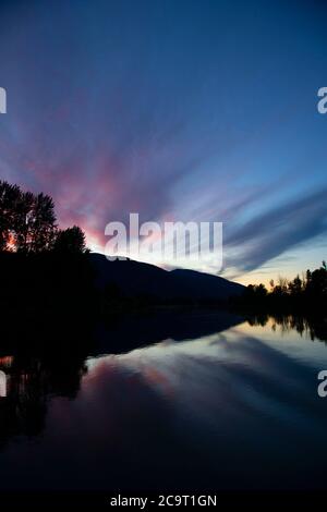 Kootenai River sunset, Kootenai River Boat Launch, Boundary County, Idaho Stock Photo