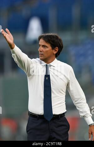 Simone Inzaghi (Head Coach SS Lazio) during Lazio vs Brescia, italian Serie A soccer match, Rome, Italy, 29 Jul 2020 Stock Photo