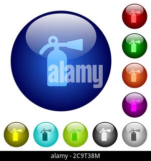 Fire extinguisher icons on round color glass buttons Stock Vector
