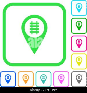 Railroad GPS map location vivid colored flat icons in curved borders on white background Stock Vector