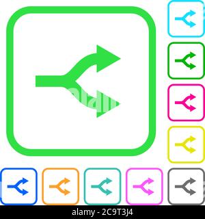 Split arrows vivid colored flat icons in curved borders on white background Stock Vector