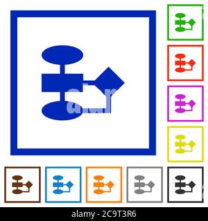 Flowchart flat color icons in square frames on white background Stock Vector