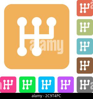 Manual shift flat icons on rounded square vivid color backgrounds. Stock Vector