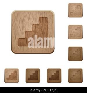 Stairs on rounded square carved wooden button styles Stock Vector