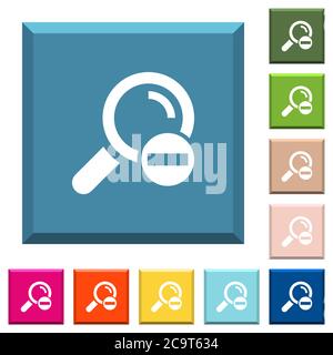 Remove search term white icons on edged square buttons in various trendy colors Stock Vector