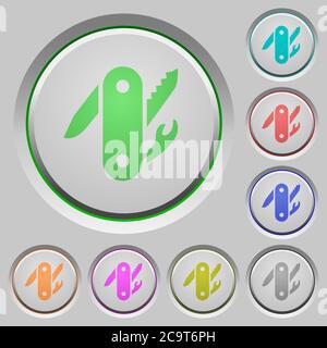 Swiss army knife color icons on sunk push buttons Stock Vector