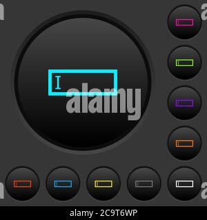 Editbox with editing cursor dark push buttons with vivid color icons on dark grey background Stock Vector