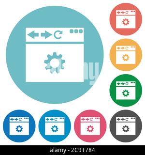 Browser settings flat white icons on round color backgrounds Stock Vector
