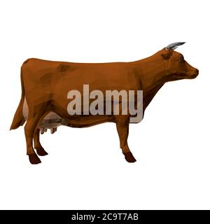Low poly brown cow. Side view. 3D. Vector illustration. Stock Vector