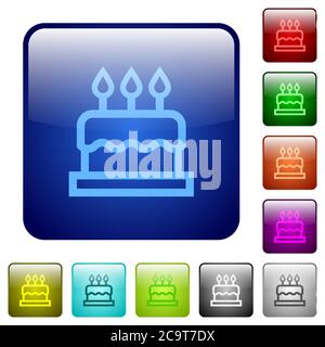 Birthday cake icons in rounded square color glossy button set Stock Vector