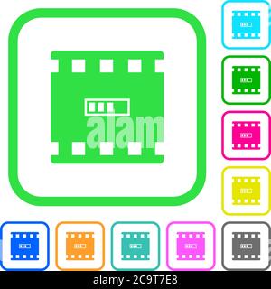 Movie processing vivid colored flat icons in curved borders on white background Stock Vector