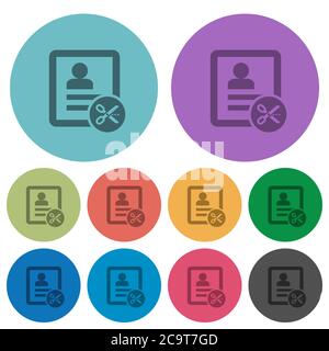 Cut contact data darker flat icons on color round background Stock Vector