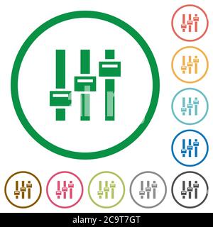 Adjust flat color icons in round outlines on white background Stock Vector