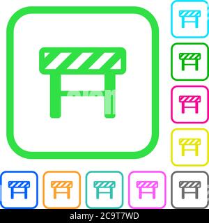 Construction barrier vivid colored flat icons in curved borders on white background Stock Vector