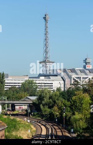 Berlin radio tower with ICC in portrait format Stock Photo